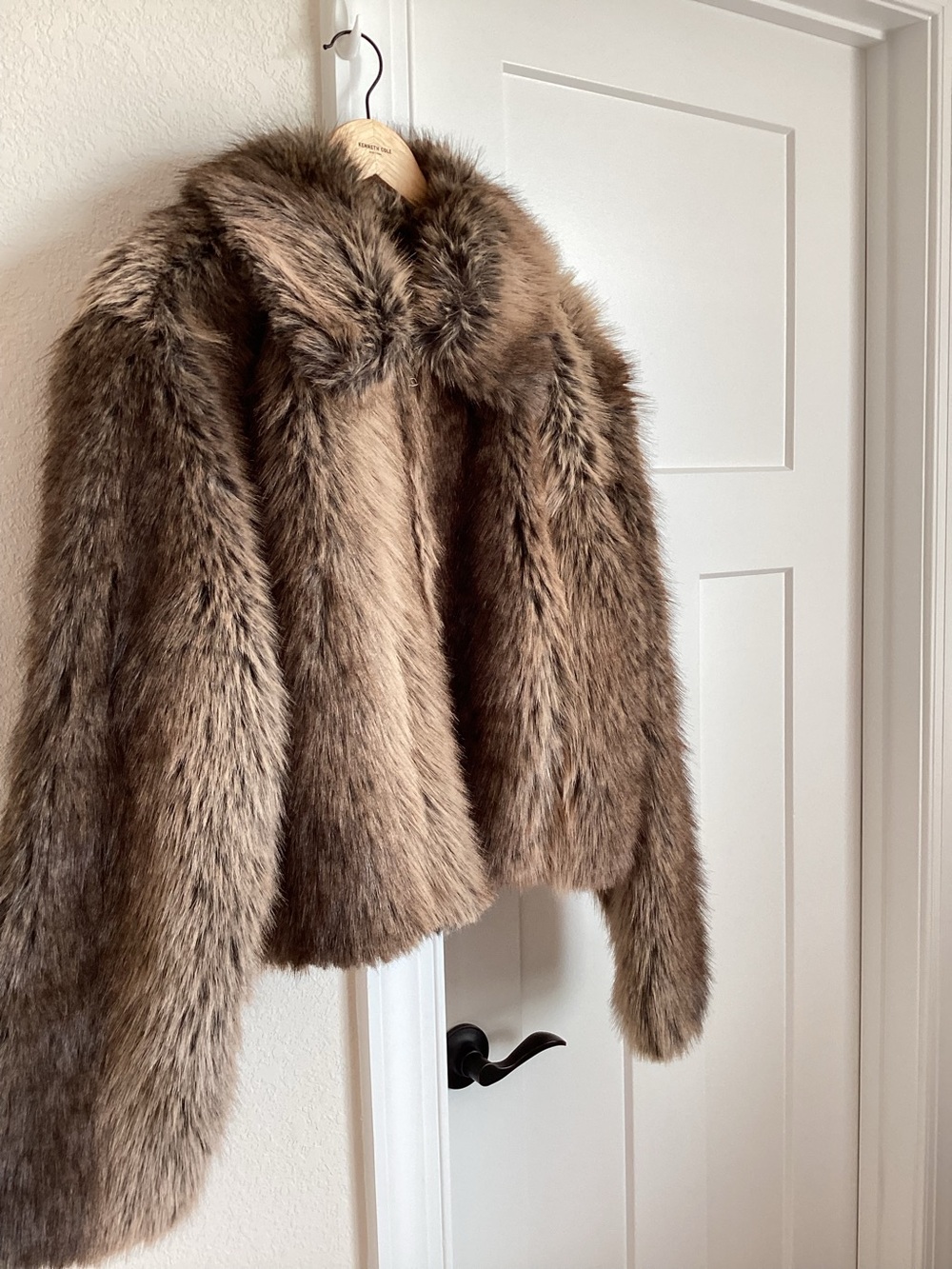Anthropologie Faux-Fur Cropped Jacket Maeve Rae Collared New Large Brown Mink - Picture 6 of 14